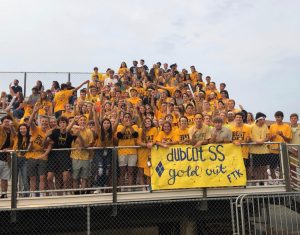 Dallastown Mini-THON sold out of over 400 t-shirts for the Gold Out Game against Penn Manor. The student section showed strong support For The Kids. 
