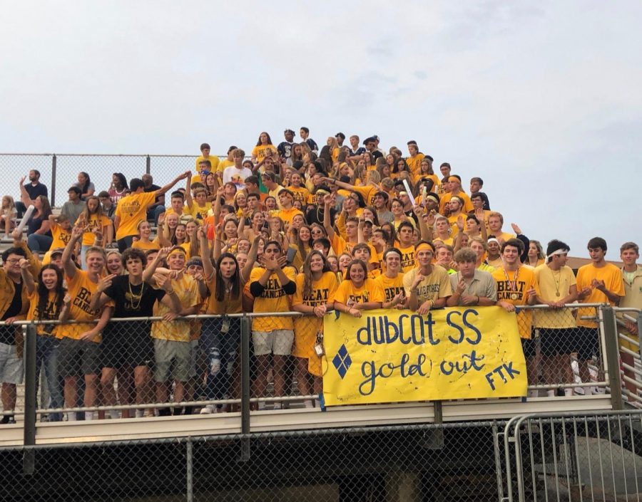 Dallastown+Mini-THON+sold+out+of+over+400+t-shirts+for+the+Gold+Out+Game+against+Penn+Manor.+The+student+section+showed+strong+support+For+The+Kids.+