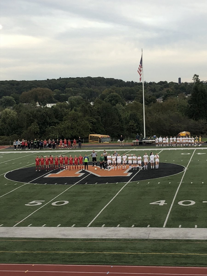 The girls soccer team lines up for their first round of counties against Susquehannock. The lady Wildcats won the game 3-1, moving on to the second round, where they faced Central for the fourth time this season.