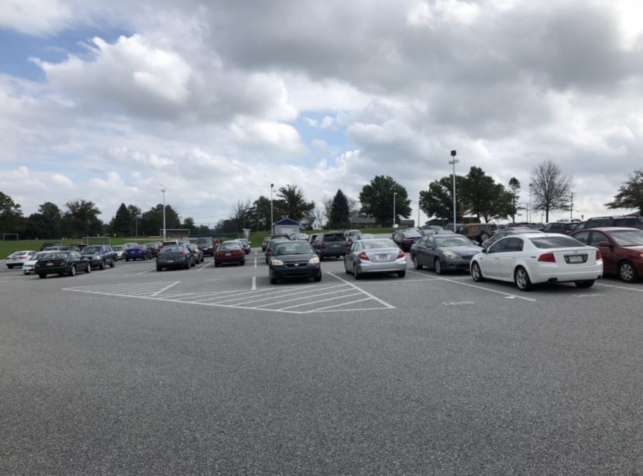 The Dallastown High School parking lot towards the end of the school day.