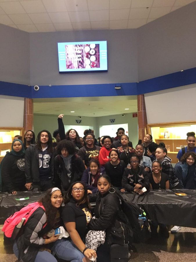 The students of BSU all gather together for a group photo after the  Blacks on Wax museum they held on February 1, 2019.  