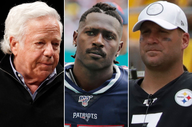 Antonio Brown was recently at the center of league-wide controversy beginning with arguments with Pittsburgh Steelers quarterback Ben Roethlisberger (right) and ending when New England Patriots owner Robert Kraft (left) released him.