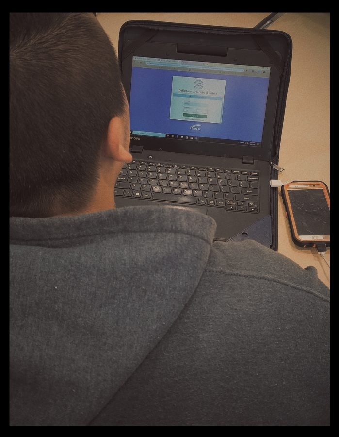 Dallastown student Juan Morales logs into Skyward for the very first time to check his grades and test results. 