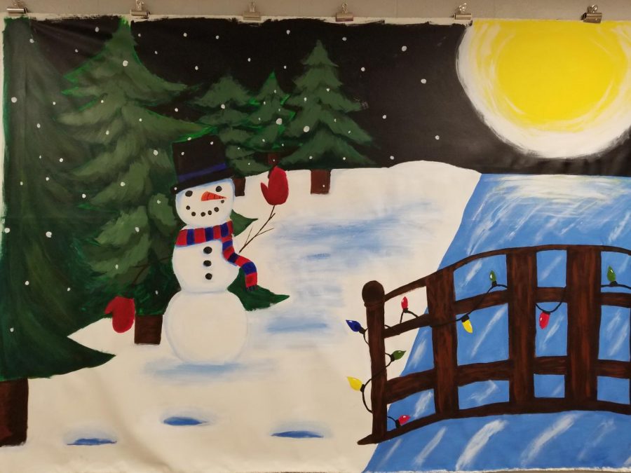 NAHS+created+a+holiday+mural+for+the+Annual+Interscholastic+Holiday+Mural+Art+Competition+at+Miller+Plant+Farm.+The+Dallastown+mural+features+a+snowman%2C+bridge%2C+and+a+sunrise