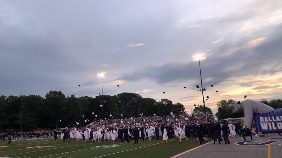 At the conclusion of Graduation, Dallastowns senior class of 2018-2019 toss their caps in the air. This year, seniors will choose the color of the cap they toss.