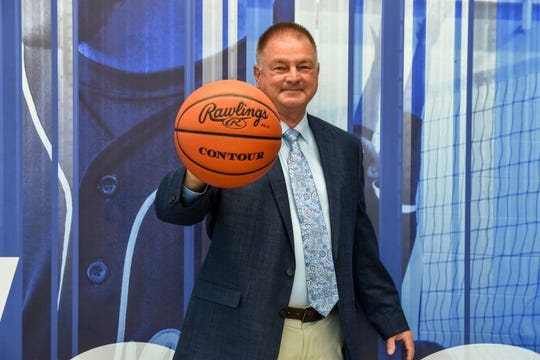 Mr. Harvey, ex-Dallastown Athletic Director, poses for a picture before his first game as head coach for the womens basketball team at Penn State York. 