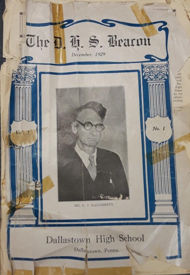 The very first issue of the beacon was published in 1929 and featured an image of Principal Daugherty on the front cover.