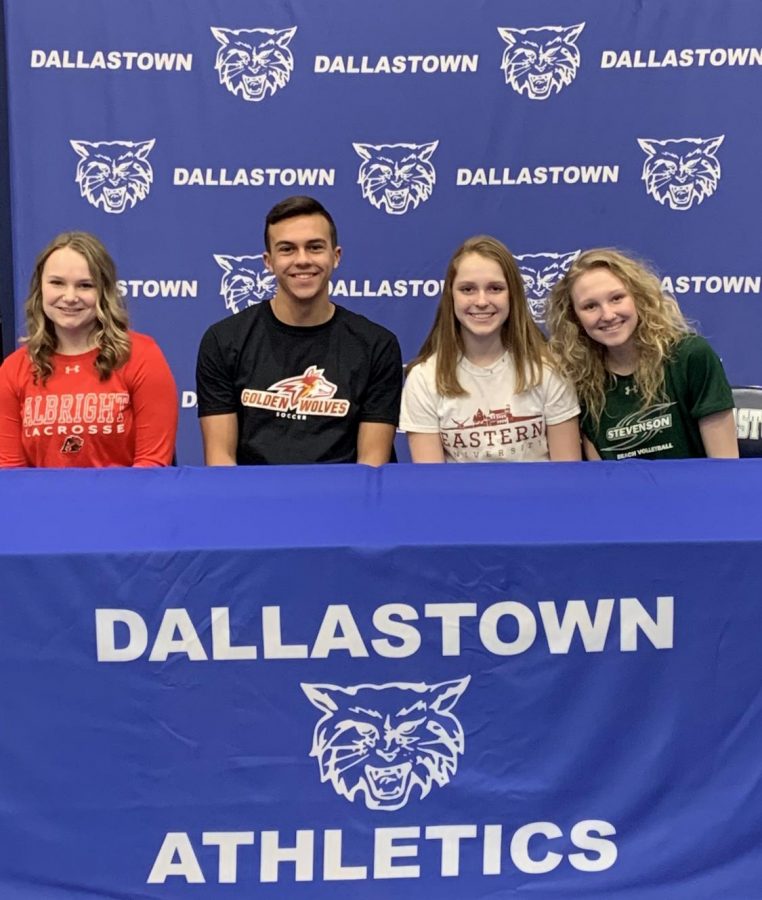 Abbey Alex, Gabe Wunderlich, Abigail Herbert, and Kanann Gemmill are four Dallastown student-athletes who signed National Letters of Intent on Feb. 5. These athletes will be attending college in Fall to continue their sports and further their academic studies.