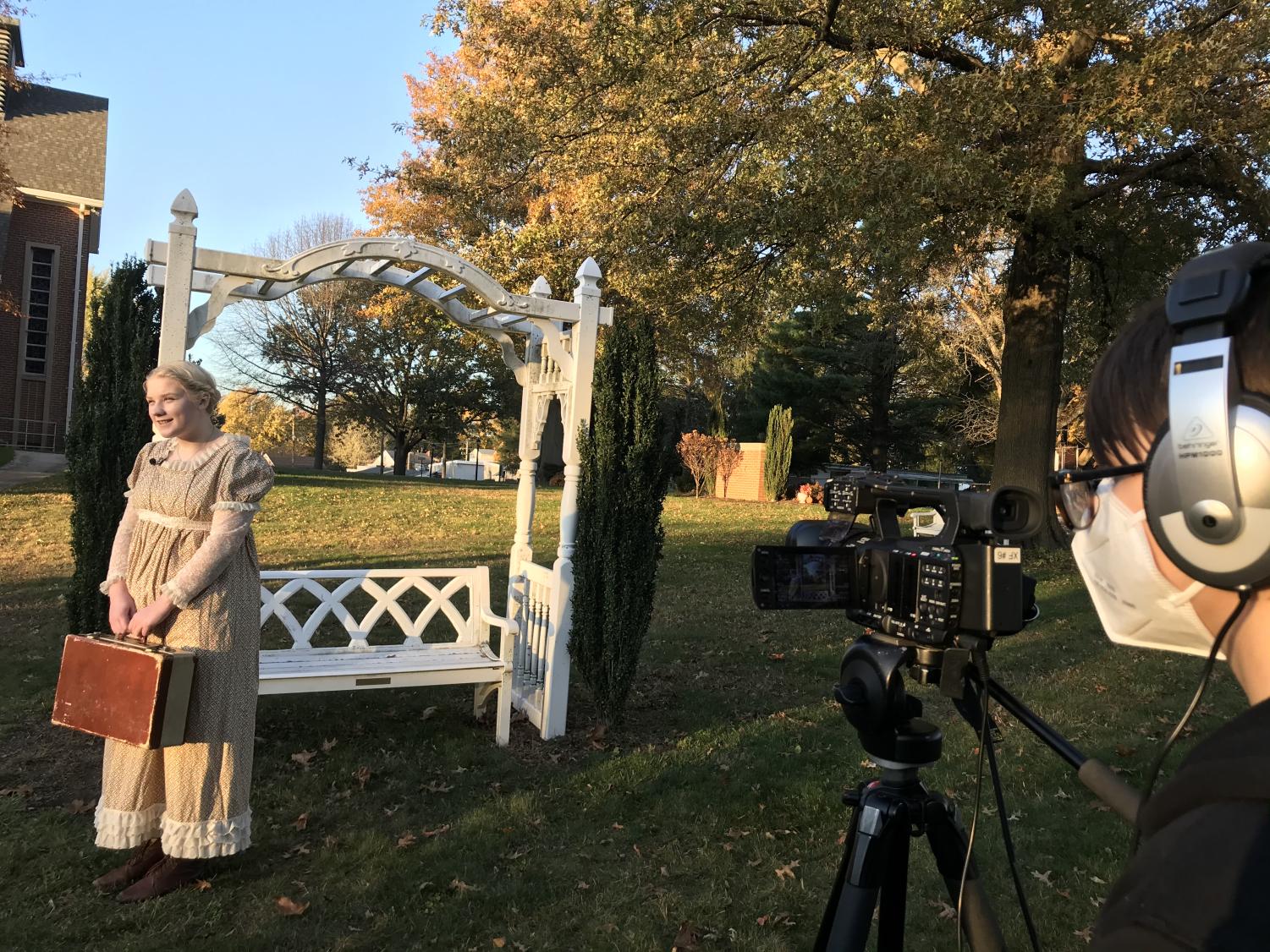 Crew recording fall play, senior Abi Trembly, Salem United Church of Christ in Jacobus