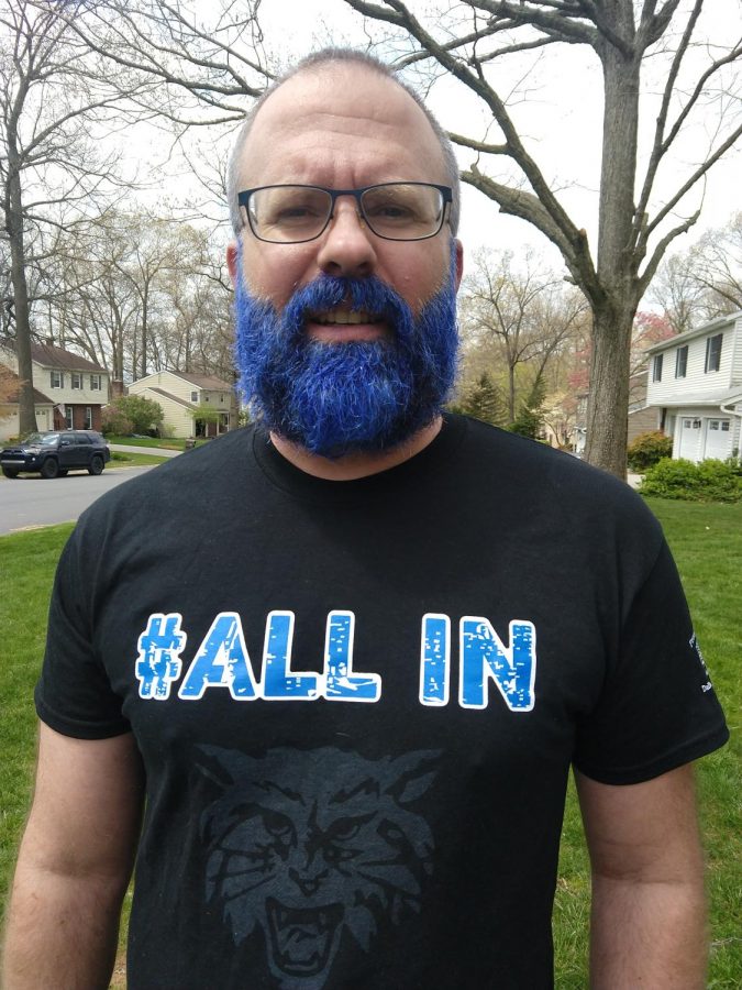 Philosophy teacher Mr. Rojahn shows off his newly dyed beard. Rojahn and several other teachers at DHS had agreed to crazy dares to raise money for Mini-THON and made good on them from home during the pandemic. 