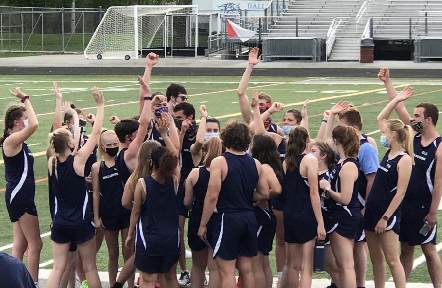The+Dallastown+Unified+Track+team+has+a+team+huddle+after+their+victory+over+Susquehannock+at+Senior+Night+on+April+28.+Dallastown+currently+has+two+unified+teams%3A+bocce+in+the+winter+and+track+in+the+spring.+