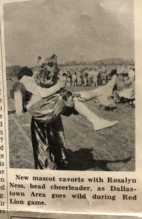 This photo from a 1959 issue of The Beacon shows Bruce Rost on the sidelines at the first football game in the Dallastown stadium. Dallastown played Red Lion and the new Wildcat mascot suit was unveiled. 