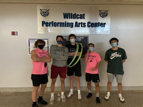 Going from left to right, Gable, Connors, Croson, Mikita, and Patton, take a group picture after an exhausting practice of recording their talents. Gatiru and Lutz were not able to attend.