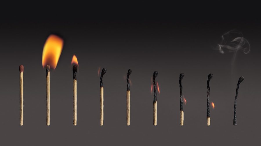 The matches represent the stages of burnout. As the year goes on students go through a cycle like a burning match. 