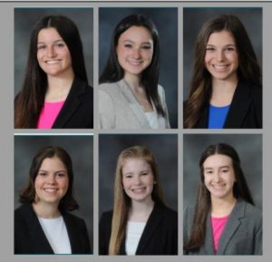 Six Dallastown juniors will participate in the Distinguished Young Women contest for a chance to earn scholarship money. Pictured top row R-L, Natalie Cottrell, Paige Langmead, Ava Markel. Bottom row R-L, Anna Smith, Emma White, Katrina Wolfe