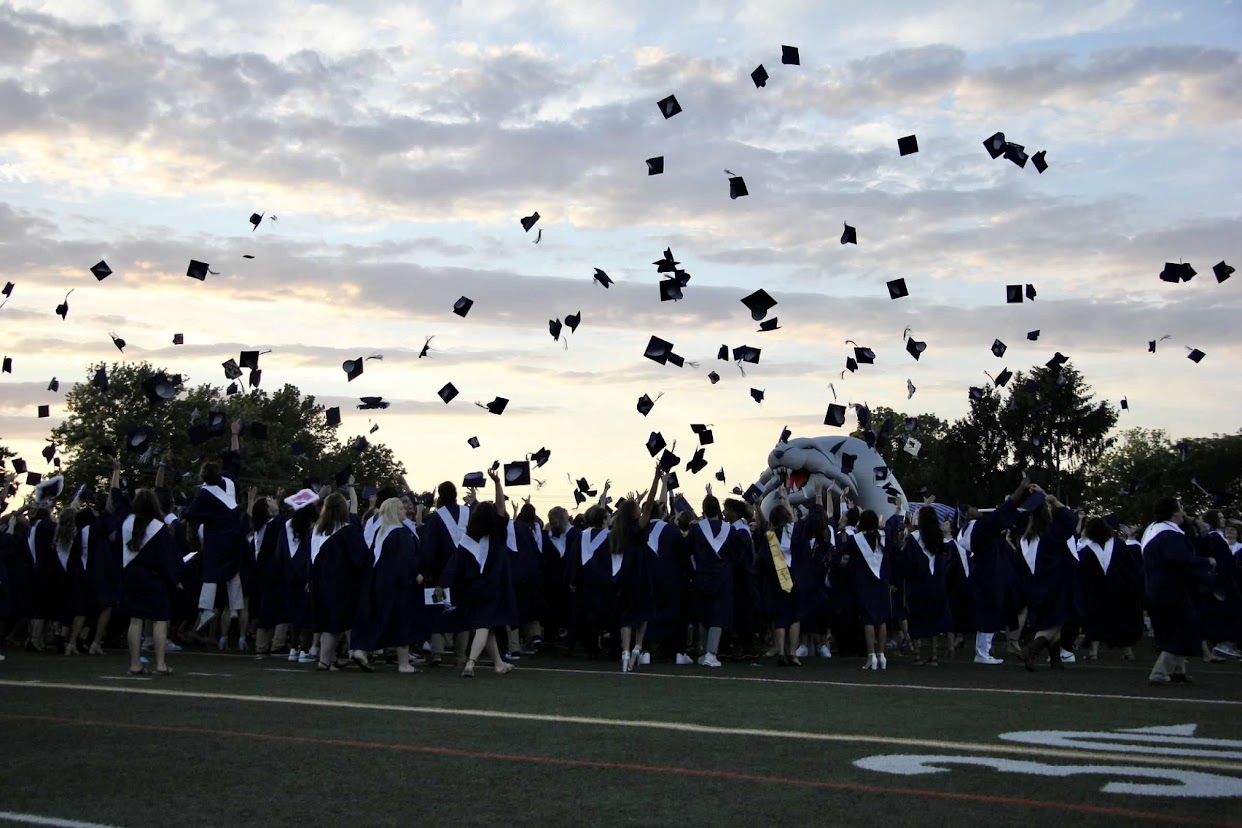Graduates toss their caps into the air at the 2022 Dallastown graduation ceremony. Cap tossing is just one of the many DHS traditions for seniors. 