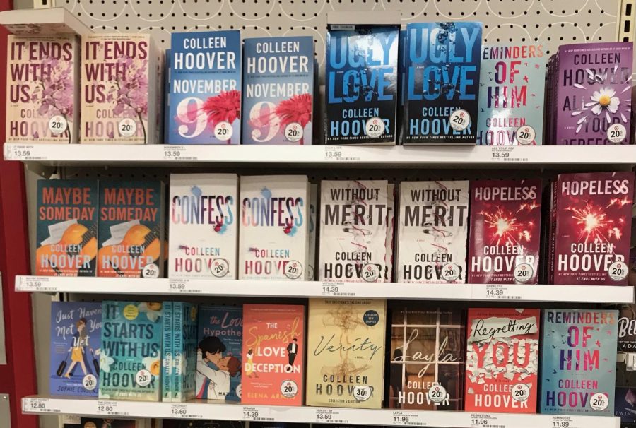 Colleen Hoovers popularity is displayed at the Target in York by full shelfs of her most popular books. Even though a lot of her fame came through BookTok, people are still interested in purchasing hard copies of her hooking novels. 