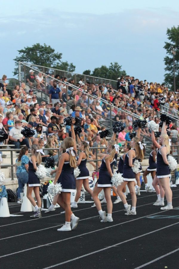 The Beat Cancer game against Hempfield was held on 8/26/22, the cheerleaders are getting the crowd ready with spirit for the game. 