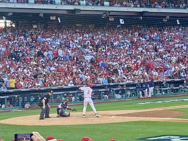 Mrs. Turnbull takes a picture of Bryce Harper at the Phillies playoff game against the Atlanta Braves.