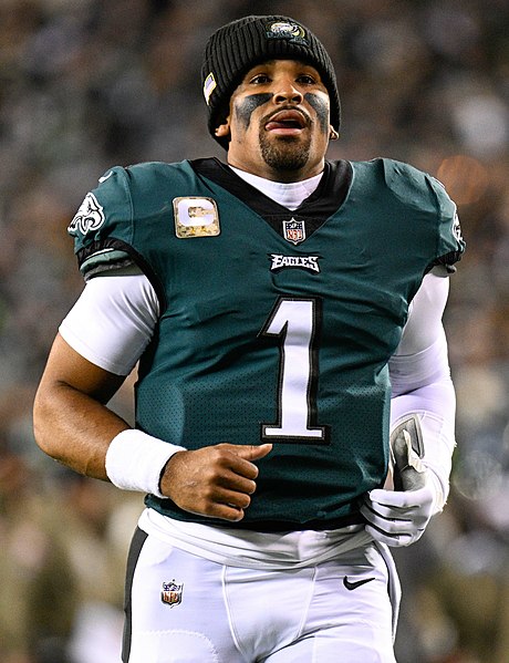 From Week 10 of the NFL Season featuring the Washington Commanders at the Philadelphia Eagles from Lincoln Financial Field, Philadelphia, Pennsylvania, November 14, 2022. (All-Pro Reels / Joe Glorioso) Jalen Hurts 11-14-22 (cropped) by All-Pro Reels is licensed under CC BY-SA 2.0.