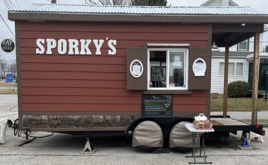 A look at Sporkys food trailer when it is fully open for business and ready to serve customers.