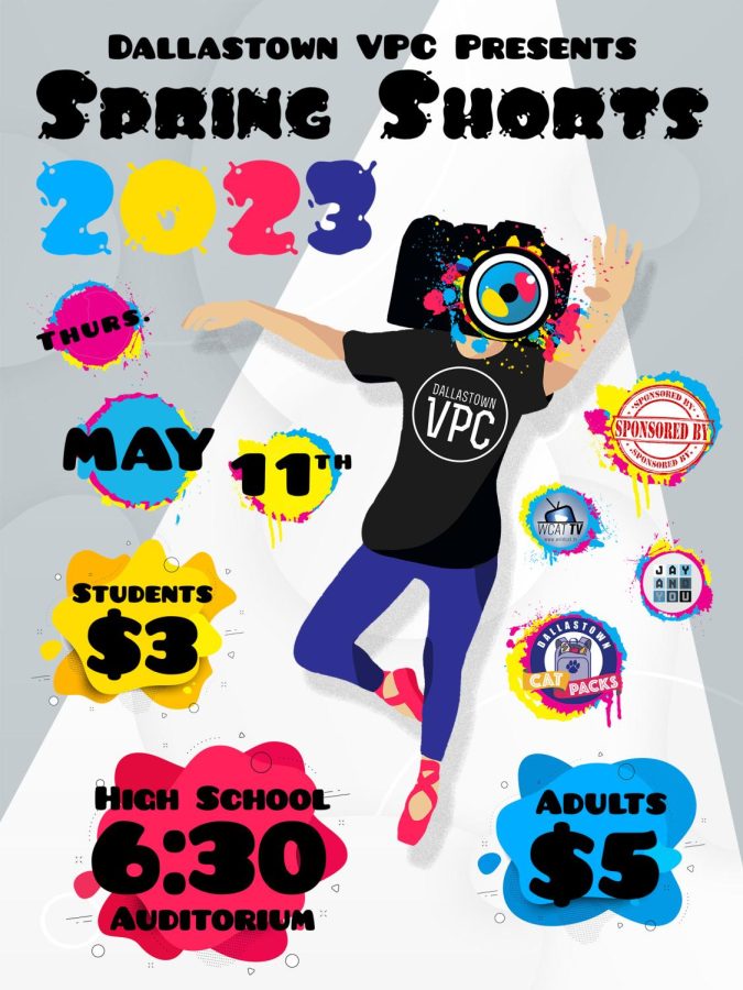 Spring Shorts 2023 Poster. Spring Shorts is a fundraiser for the Video Production Club.