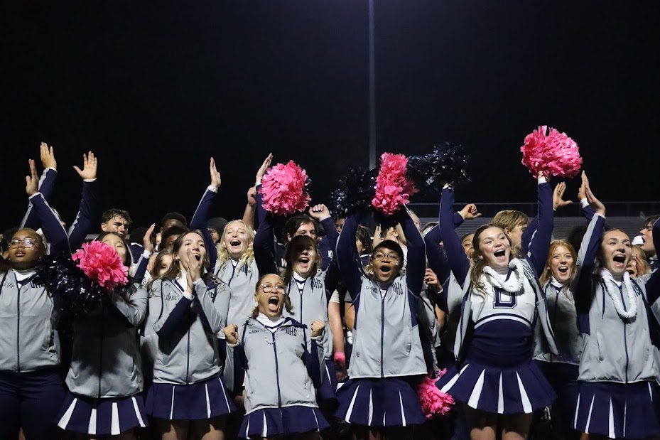 The Dallastown cheerleaders cheering on the Wildcats after their big win against Dover. 
