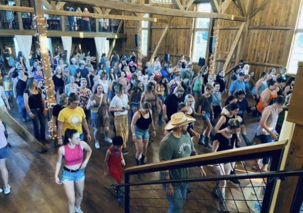 The line dancing crowd at Windridge Farm in PA learning a new dance.
