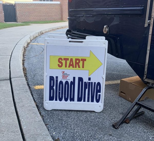 The sign signaling the start of Dallastowns annual blood drive, hosted by the Health STAT club. 