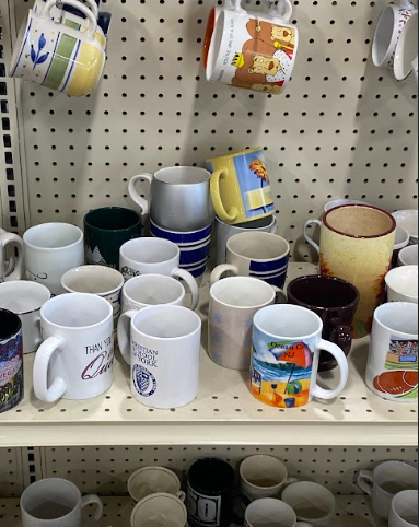Mugs, teacups and decorative plates are popular and easy gifts, sold in most thrift stores.