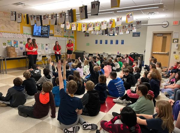 FBLA takes their annual trip to the intermediate school to teach students about cyber safety. Photo via FBLA Twitter