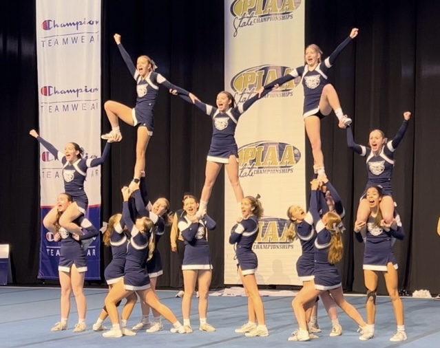 The+Dallastown+cheerleaders+at+the+2023+PIAA+State+Championship+competition.+After+hitting+the+routine%2C+we+let+out+our+last+breath+to+celebrate.+