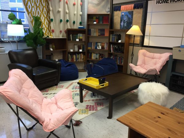 English teacher Mrs. Gibson makes her classroom extra cozy and welcoming by having some different kinds of chairs.