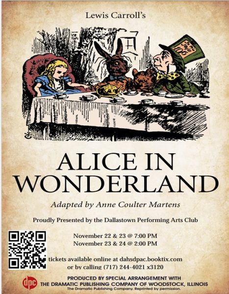 Poster for this year's DPAC Fall Play, Alice in Wonderland. Graphic by Mrs. Yuninger.