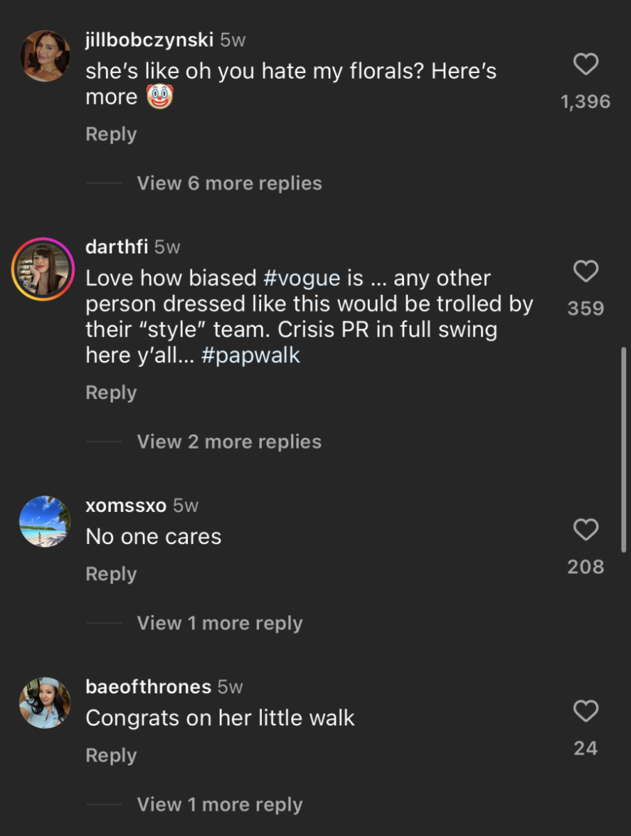 Screenshot of the comments of a post with a picture of Ryan Reynolds and Blake Lively. Taken from Vogue Magazine's Instagram page.