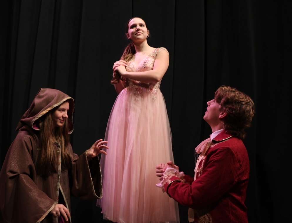 Cast members, Chelsea Cottrell, Teagan Gentry and Elliot Baldwin (Left to Right) pose for photos. These are media promotion to help people get excited for the upcoming show. (Hilary Trout)