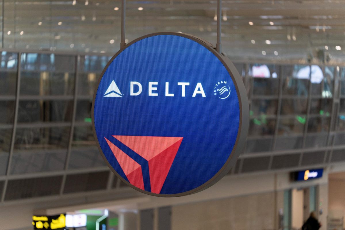 A Delta Air Lines sign hangs at Minneapolis-Saint Paul International Airport in St. Paul, Minnesota, U.S. February 17, 2025. REUTERS/Tim Evans