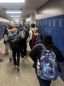 Dallastown students move through the one-way hallway in the 200 wing between classes. These hallways have been controversial with some saying they help crowding between classes and others saying they make them walk too far for no reason. 
