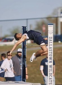 Jalen Cook competes in the high jump event at a dual meet against Spring Grove on April 23, 2025 at Dallastown Area High School
