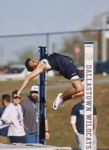 Jalen Cook competes in the high jump event at a dual meet against Spring Grove on April 23, 2025 at Dallastown Area High School