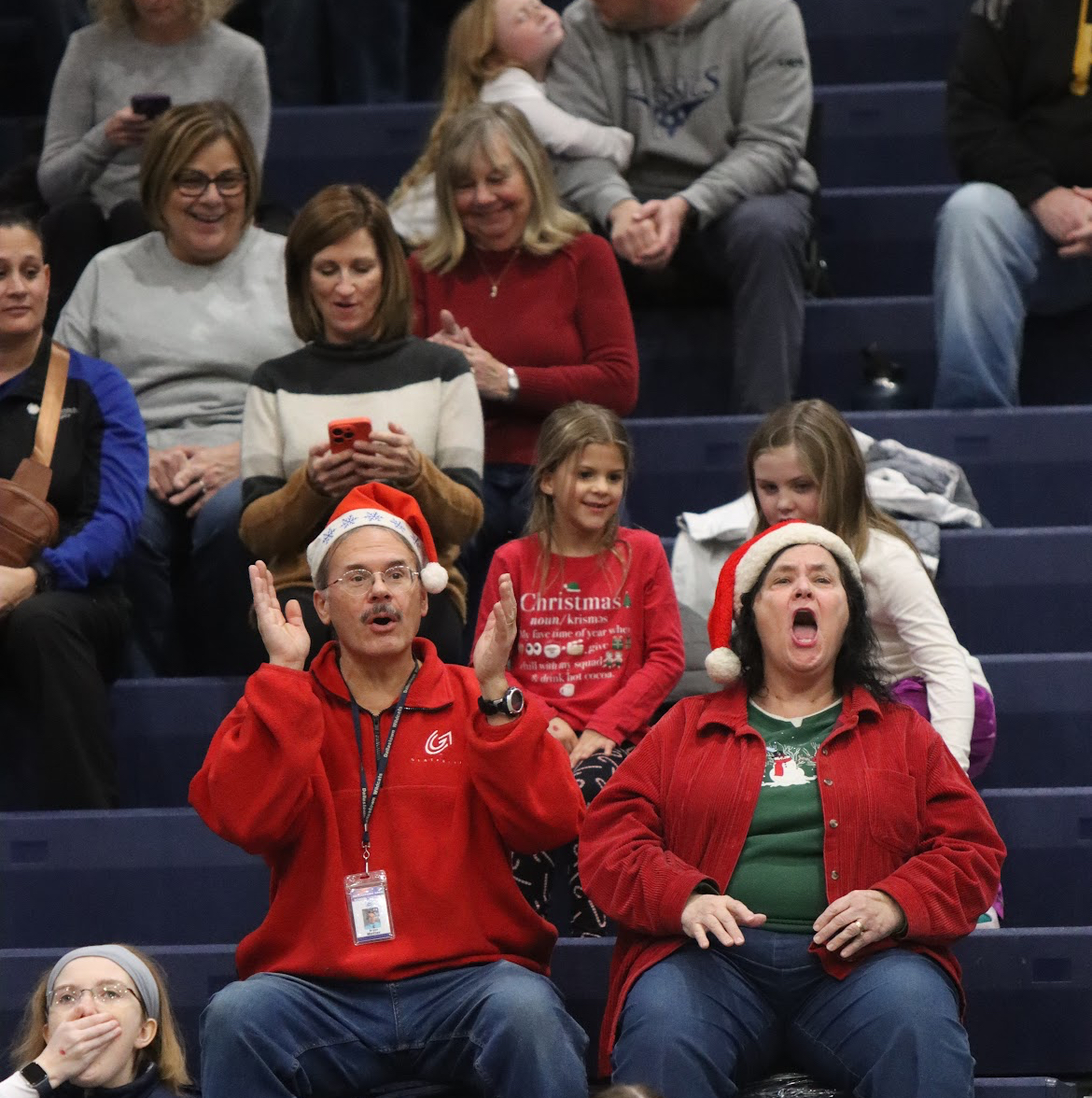 Mr Motter and his wife bringing their Christmas spirit to one of the girls basketball games.