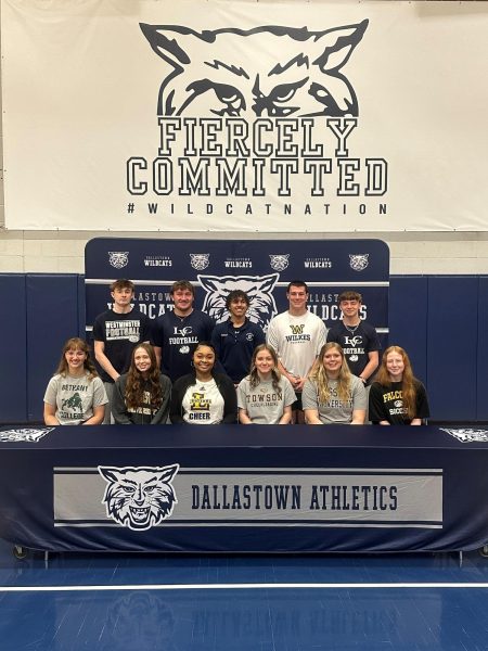 On the top row football commits:
Left to Right: Collin Crowl, Aidyn Garner, Antonio Bordonada, Colby Laughman, Sawyer Lease.
Bottom row are other Dallastown students college commits.