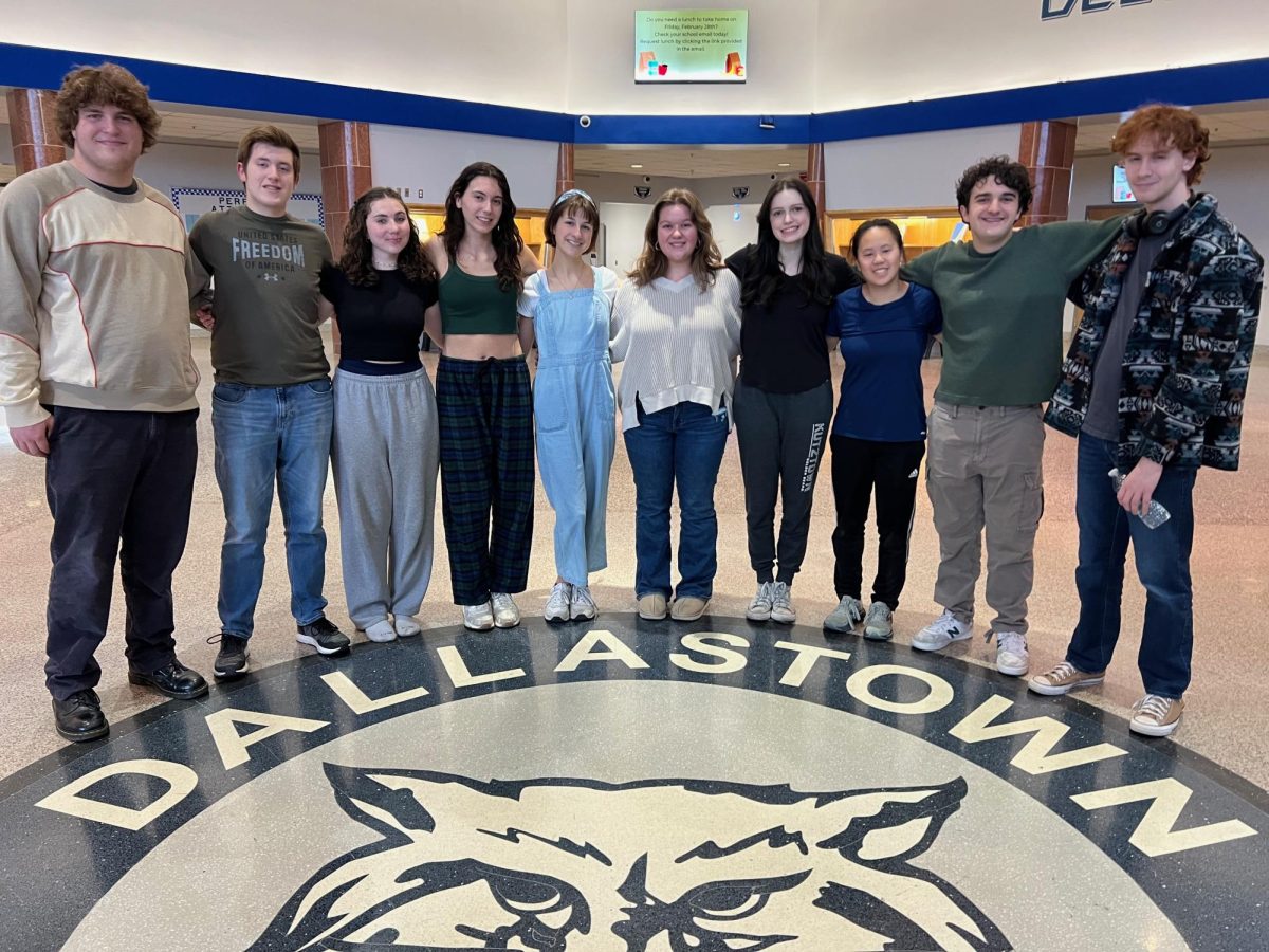 Dallastown senior musical cast and stage manager around the Wildcat for one last time. (Photo taken by Hillary Trout)
