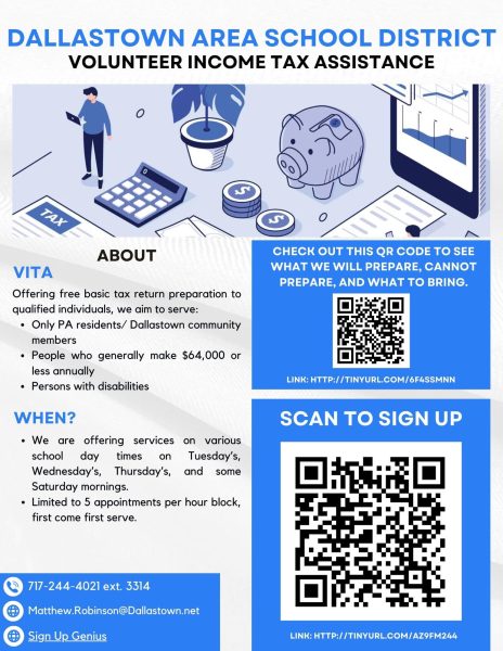 This flyer for the program was advertised to the Dallastown community to showcase Volunteer Income Tax Assistance program provided by Honors Accounting II.
Photo by Dallastown Business Department. 