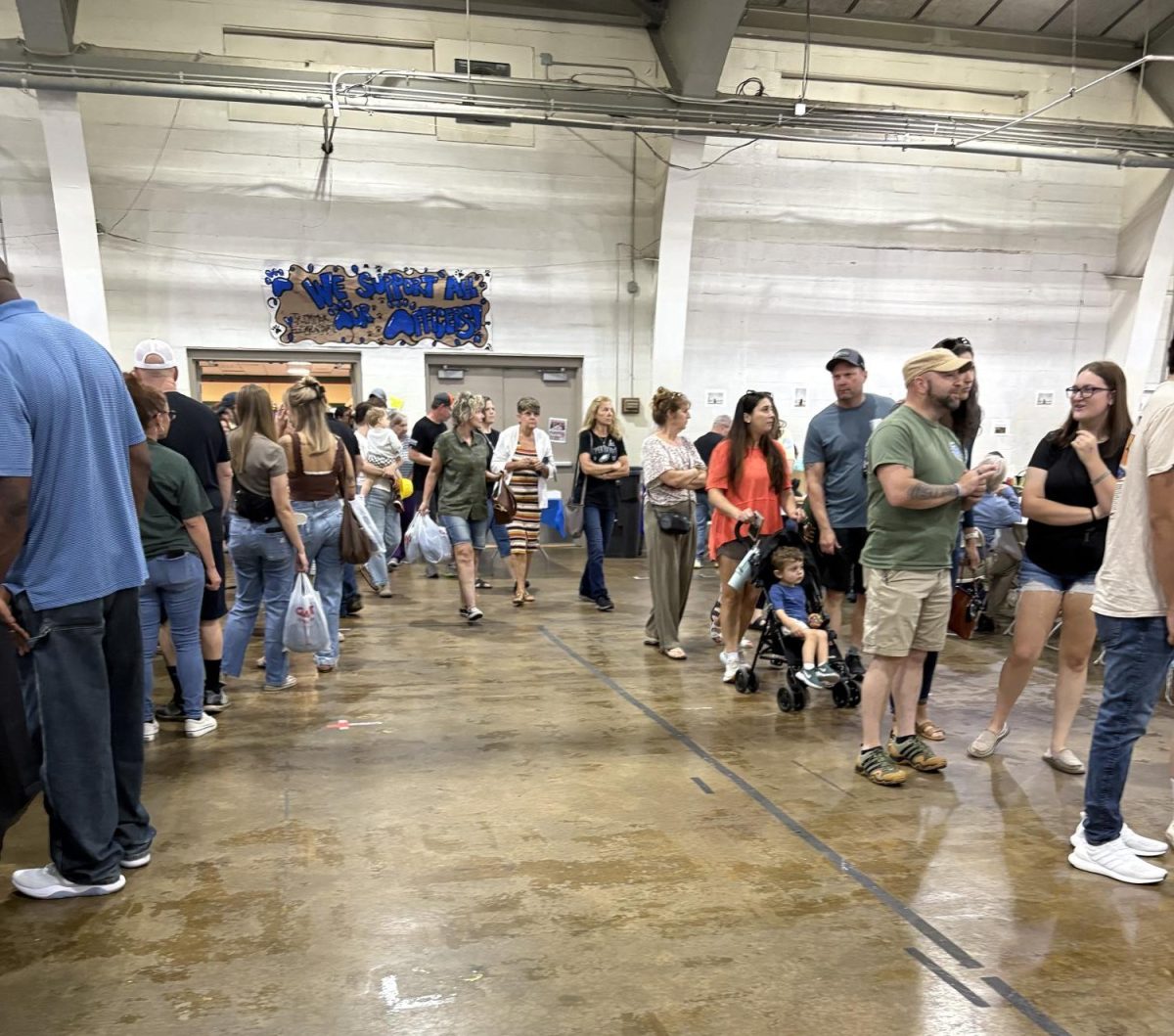 A small portion of the very long line to get spaghetti during the fundrasier. 