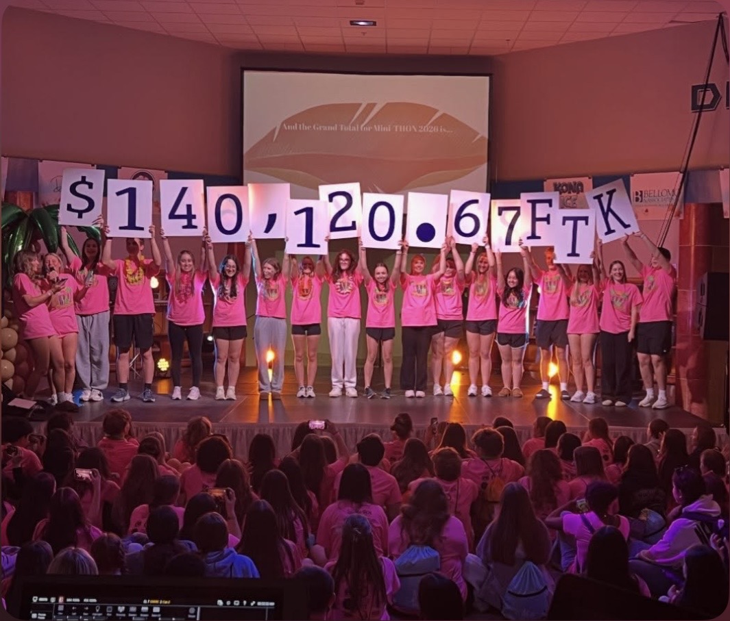 Students reveal the total amount fundraised for Mini-THON at the end of the event. 