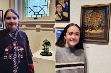 Palin Kehr (Left) and Riley Fletcher (Right) posing with their winning pieces from the YCASE competition. 